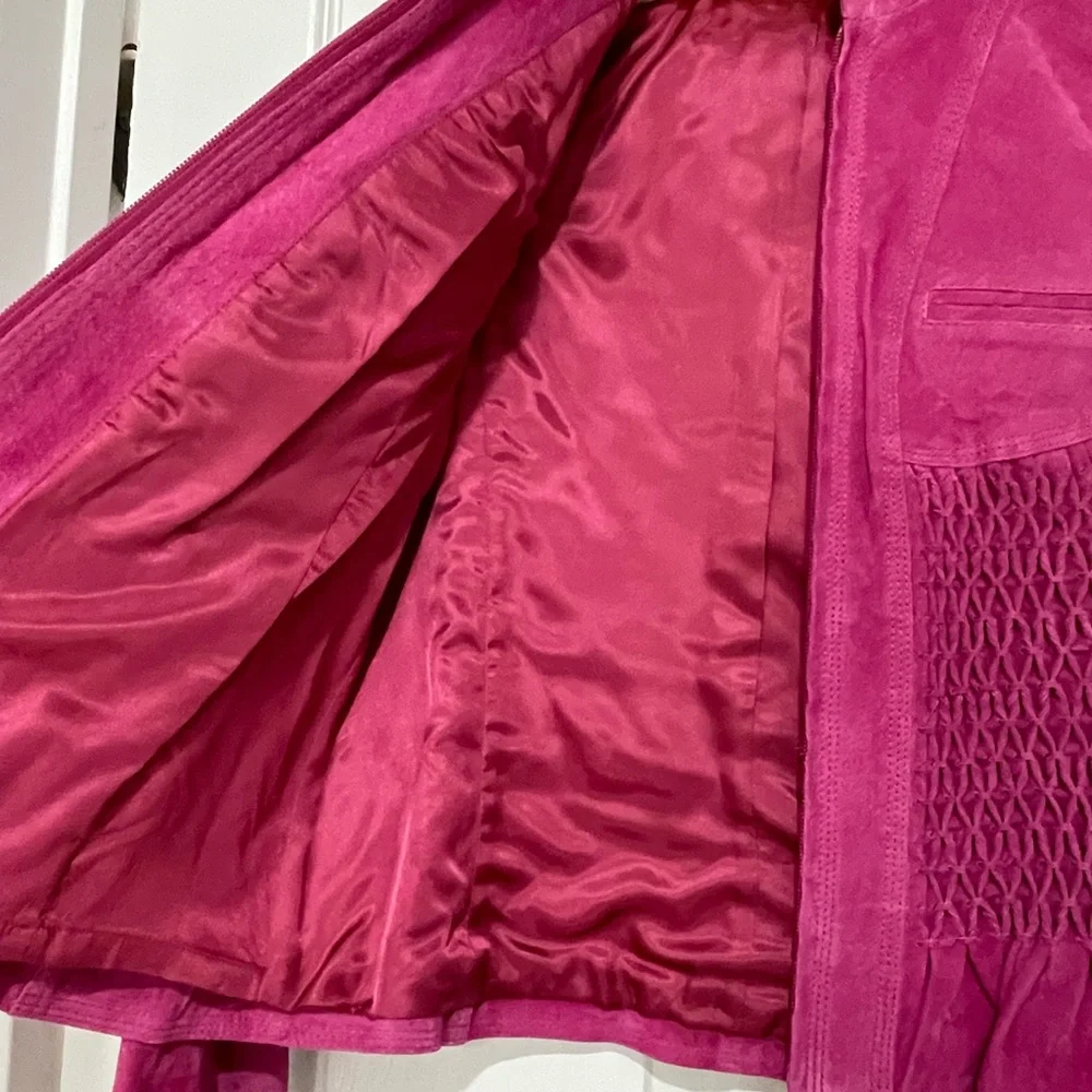 Genuine Pink Suede Leather Dress Coat (lightly lined) - Picture 5 of 7